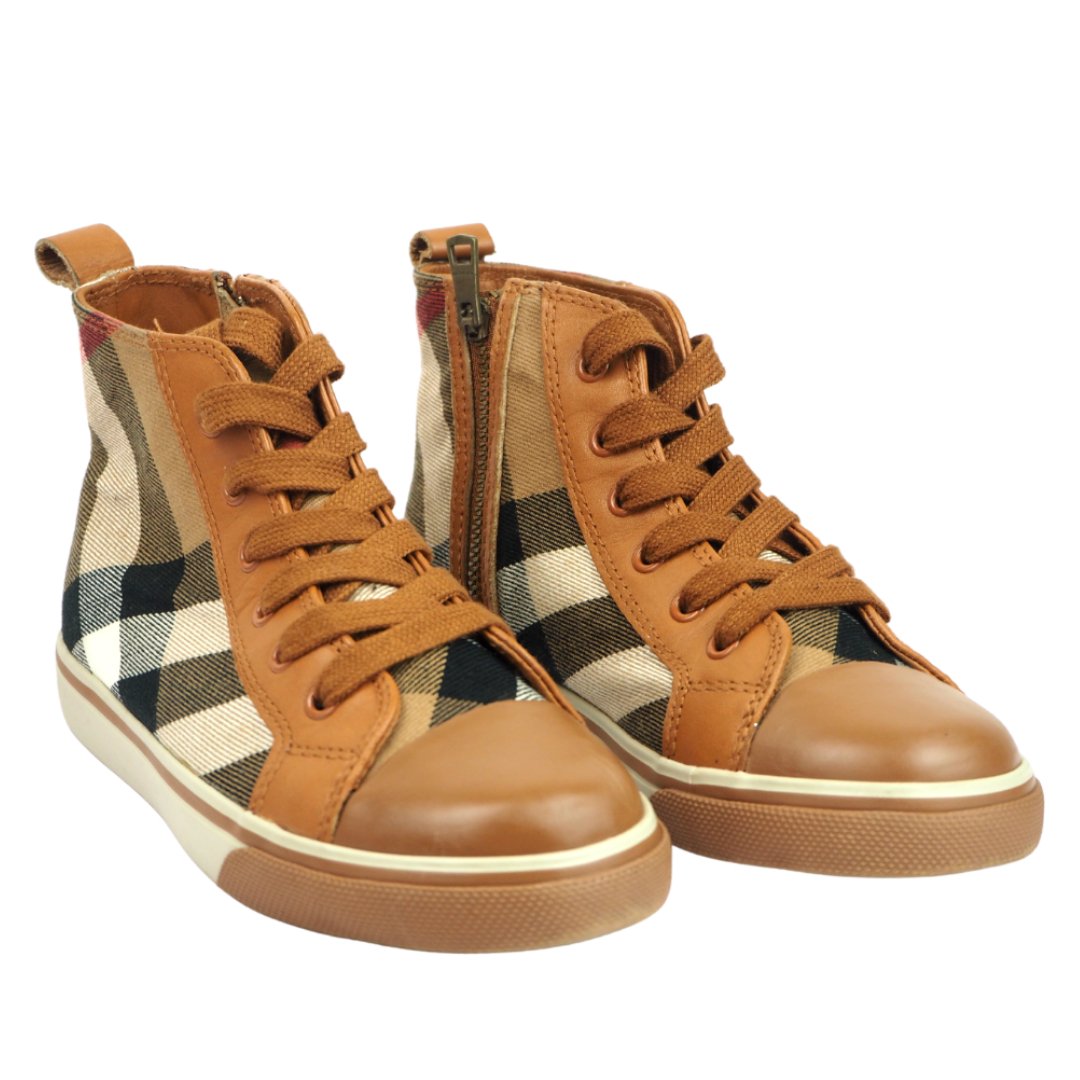 Burberry Kid s Nova Check High Top Boots Size UK 12 EU 30 V G Luxe Boutique