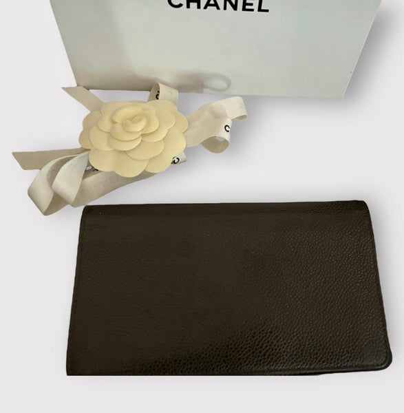 Chanel Timeless CC Logo Caviar Charcoal Grey Long Wallet