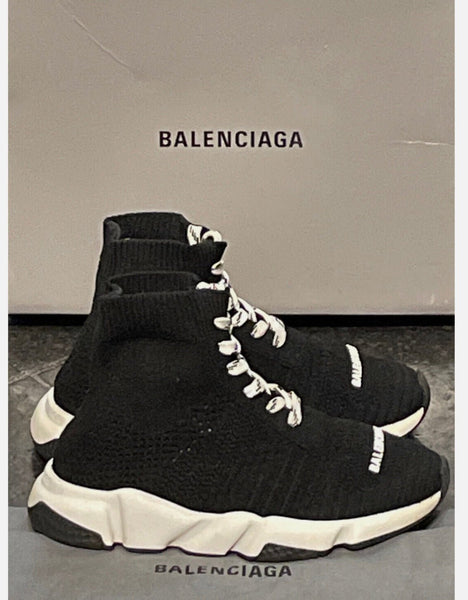 Balenciaga Kids Black & White Lace - Up Speed Sneakers - V & G Luxe Boutique