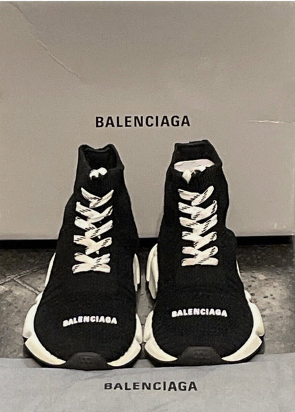 Balenciaga Kids Black & White Lace - Up Speed Sneakers - V & G Luxe Boutique