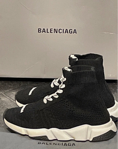 Balenciaga Kids Black & White Lace - Up Speed Sneakers - V & G Luxe Boutique