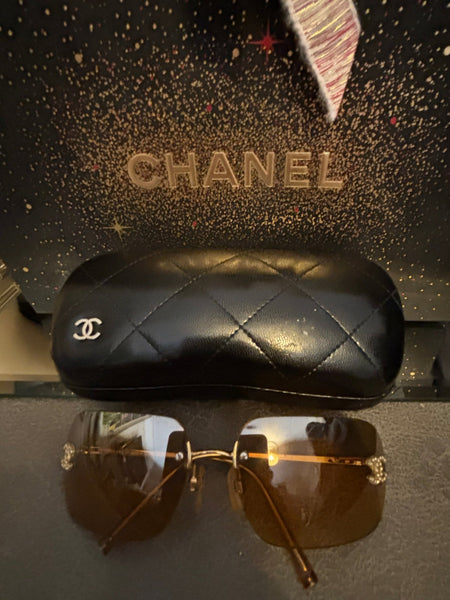 Chanel CC Diamanté Logo Brown Vintage Sunglasses - V & G Luxe Boutique