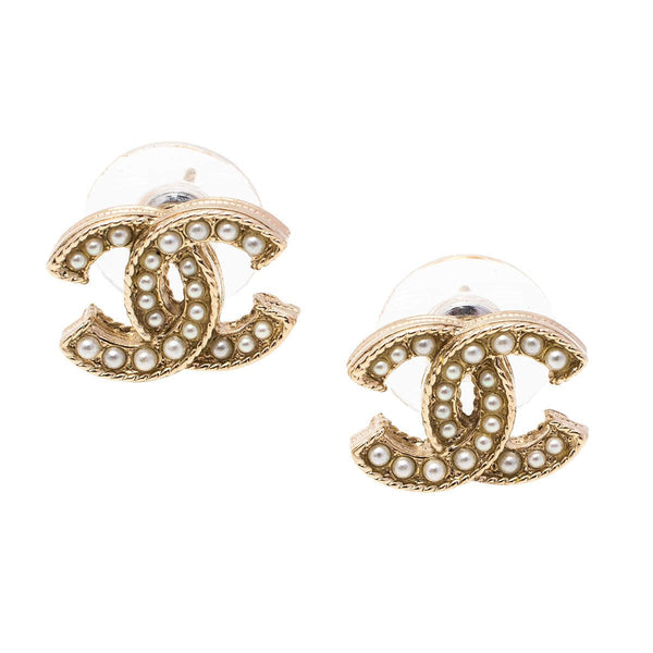 Chanel CC Faux Pearl Timeless Gold Tone Earrings - V & G Luxe Boutique