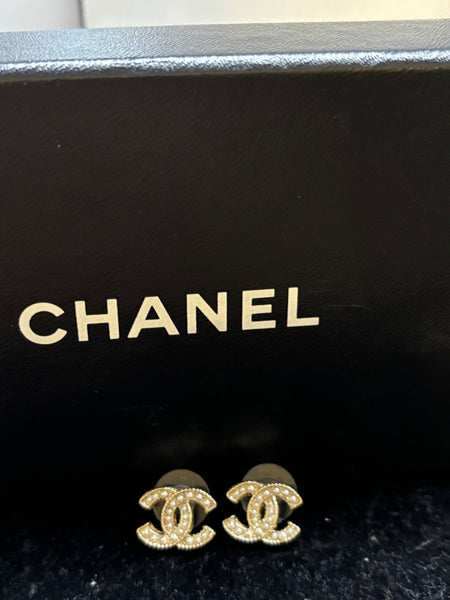 Chanel CC Faux Pearl Timeless Gold Tone Earrings - V & G Luxe Boutique