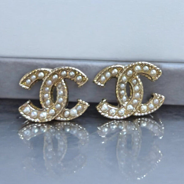 Chanel CC Faux Pearl Timeless Gold Tone Earrings - V & G Luxe Boutique