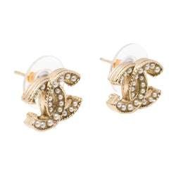 Chanel CC Faux Pearl Timeless Gold Tone Earrings - V & G Luxe Boutique