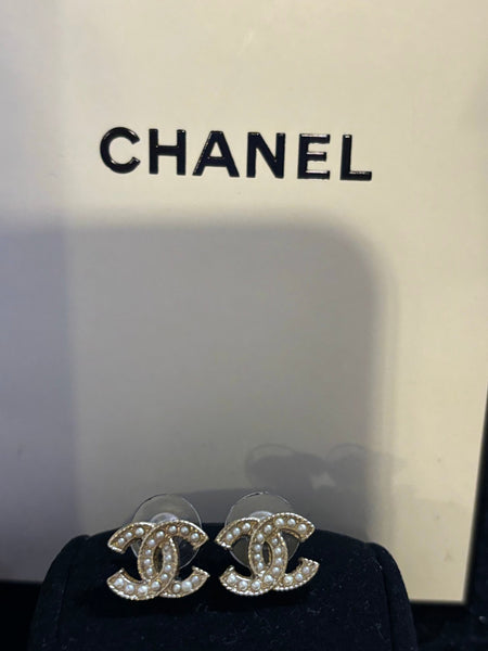 Chanel CC Faux Pearl Timeless Gold Tone Earrings - V & G Luxe Boutique