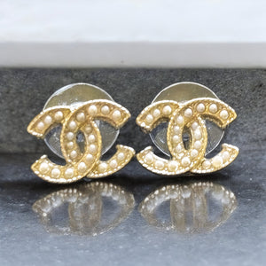 Chanel CC Faux Pearl Timeless Gold Tone Earrings - V & G Luxe Boutique