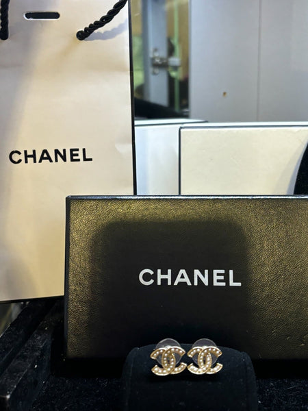 Chanel CC Faux Pearl Timeless Gold Tone Earrings - V & G Luxe Boutique