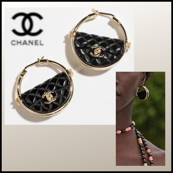 CHANEL Runway Black & Gold Hula Hoop CC Handbag Earrings - V & G Luxe Boutique