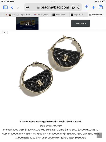 CHANEL Runway Black & Gold Hula Hoop CC Handbag Earrings - V & G Luxe Boutique