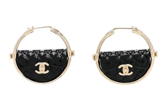 CHANEL Runway Black & Gold Hula Hoop CC Handbag Earrings - V & G Luxe Boutique