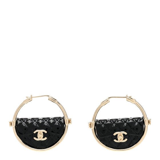 CHANEL Runway Black & Gold Hula Hoop CC Handbag Earrings - V & G Luxe Boutique