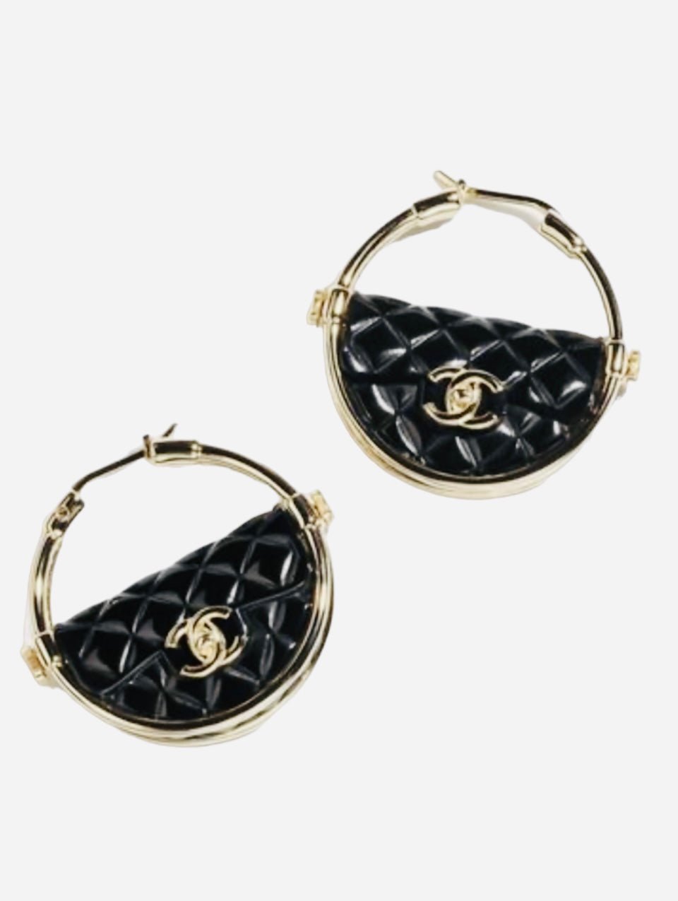 CHANEL Runway Black & Gold Hula Hoop CC Handbag Earrings - V & G Luxe Boutique