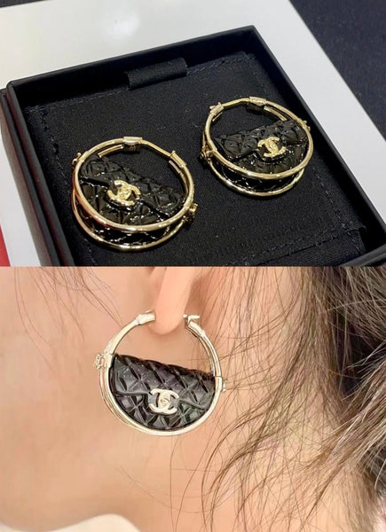 CHANEL Runway Black & Gold Hula Hoop CC Handbag Earrings - V & G Luxe Boutique