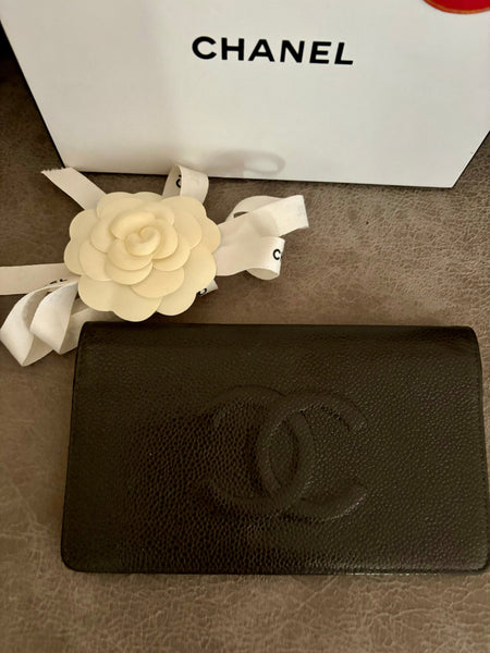 Chanel Timeless CC Logo Caviar Charcoal Grey Long Wallet - V & G Luxe Boutique