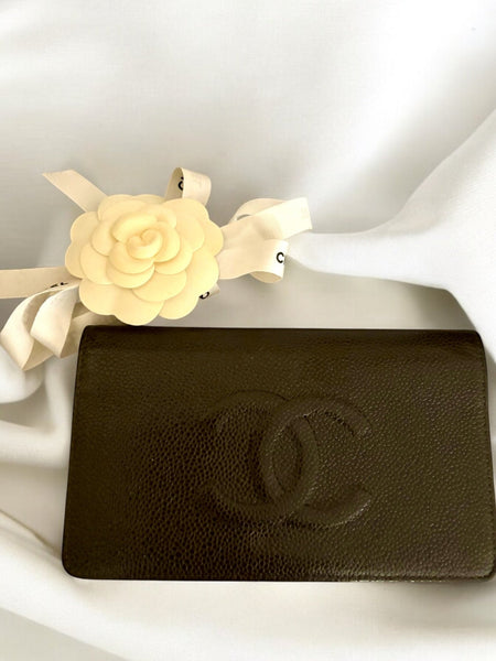 Chanel Timeless CC Logo Caviar Charcoal Grey Long Wallet - V & G Luxe Boutique