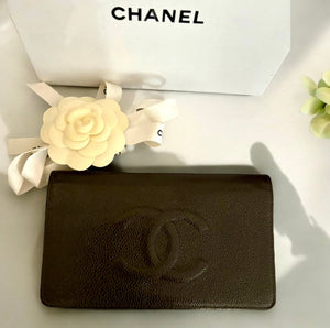 Chanel Timeless CC Logo Caviar Charcoal Grey Long Wallet - V & G Luxe Boutique