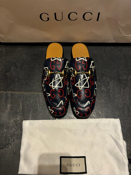 Gucci Ghost Print Leather Princetown Mules - V & G Luxe Boutique