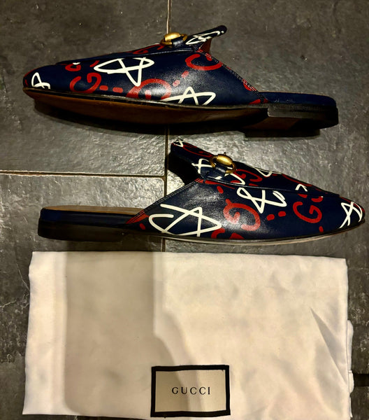 Gucci Ghost Print Leather Princetown Mules - V & G Luxe Boutique