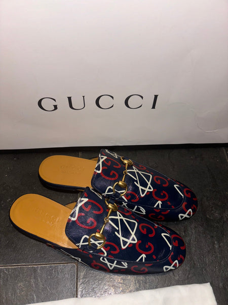 Gucci Ghost Print Leather Princetown Mules - V & G Luxe Boutique