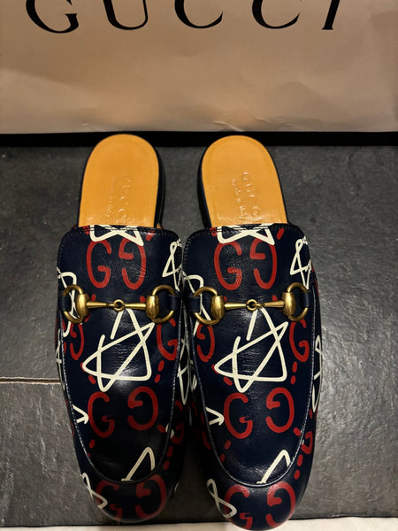 Gucci Ghost Print Leather Princetown Mules - V & G Luxe Boutique