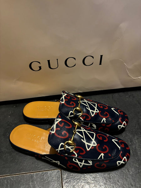 Gucci Ghost Print Leather Princetown Mules - V & G Luxe Boutique