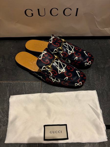 Gucci Ghost Print Leather Princetown Mules - V & G Luxe Boutique