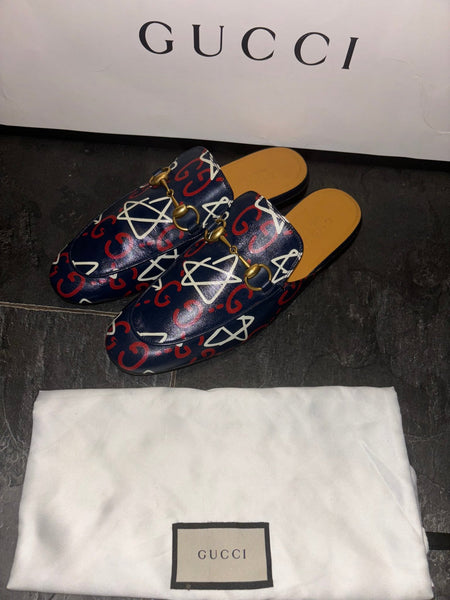 Gucci Ghost Print Leather Princetown Mules - V & G Luxe Boutique