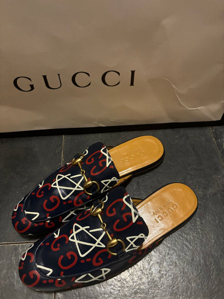 Gucci Ghost Print Leather Princetown Mules - V & G Luxe Boutique