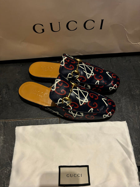 Gucci Ghost Print Leather Princetown Mules - V & G Luxe Boutique