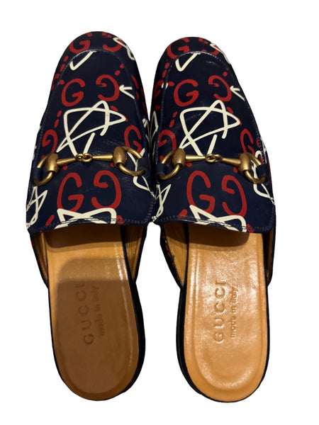 Gucci Ghost Print Leather Princetown Mules - V & G Luxe Boutique