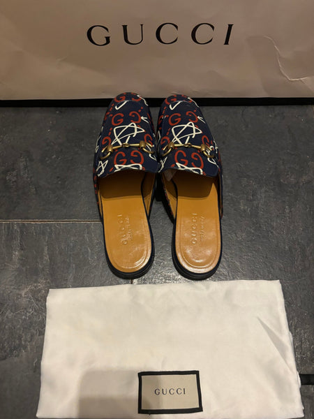 Gucci Ghost Print Leather Princetown Mules - V & G Luxe Boutique