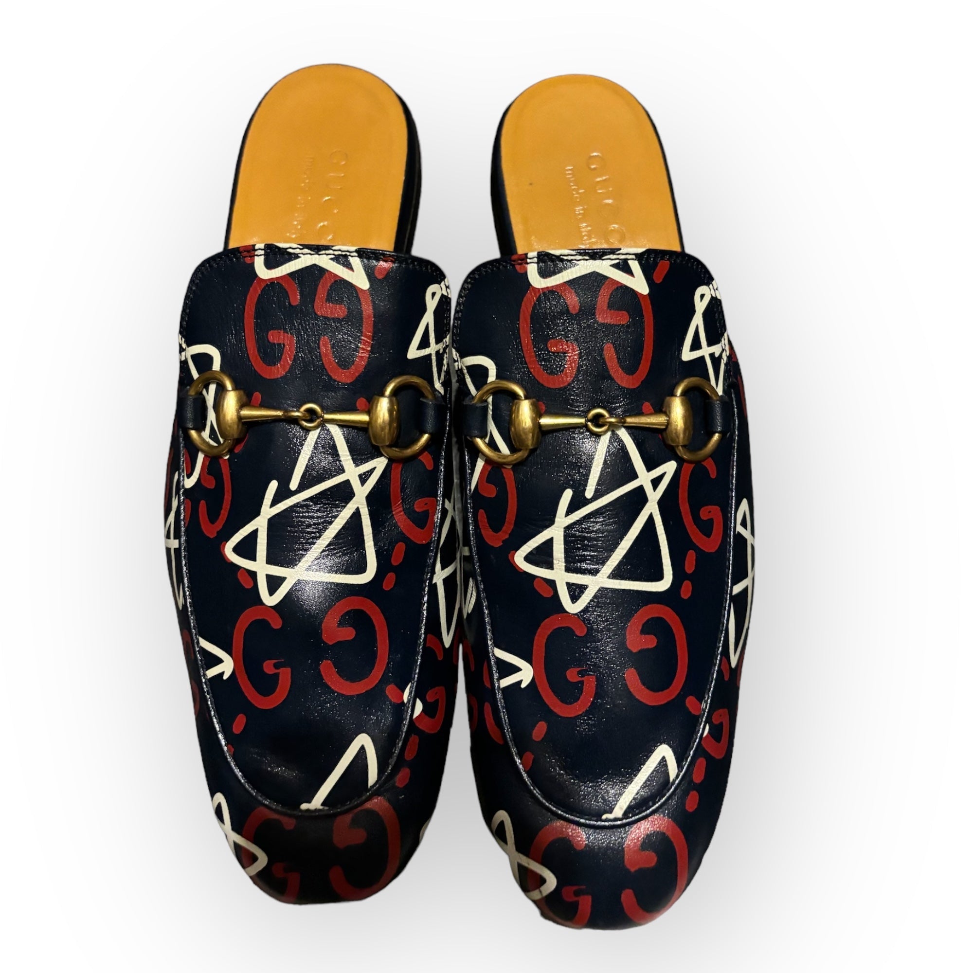 Gucci Ghost Print Leather Princetown Mules - V & G Luxe Boutique