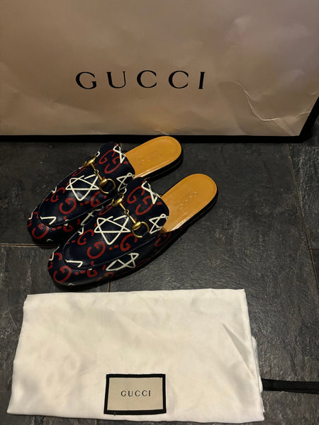 Gucci Ghost Print Leather Princetown Mules - V & G Luxe Boutique