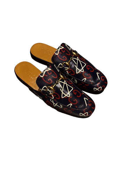 Gucci Ghost Print Leather Princetown Mules - V & G Luxe Boutique