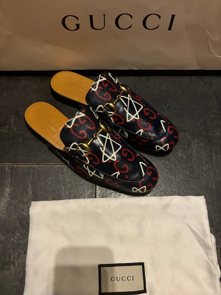 Gucci Ghost Print Leather Princetown Mules - V & G Luxe Boutique