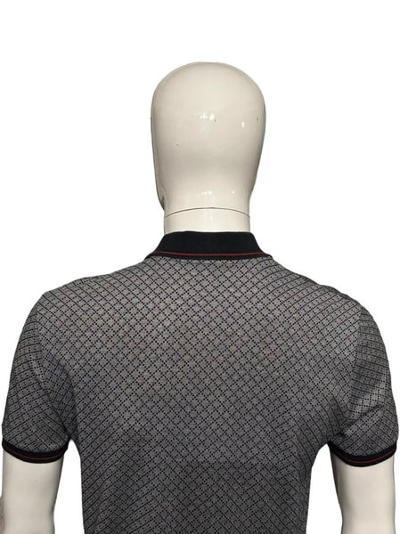 Gucci Men's Grey/Navy Diamanté Polo Shirt With Web - Trimmed Collar - V & G Luxe Boutique