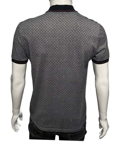 Gucci Men's Grey/Navy Diamanté Polo Shirt With Web - Trimmed Collar - V & G Luxe Boutique