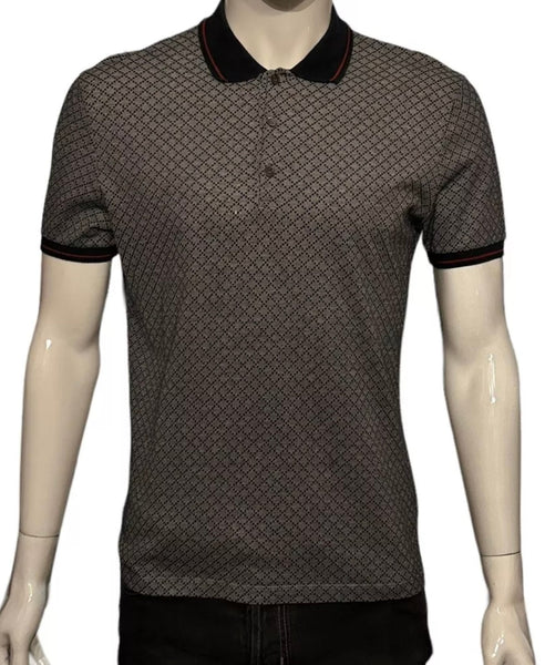 Gucci Men's Grey/Navy Diamanté Polo Shirt With Web - Trimmed Collar - V & G Luxe Boutique