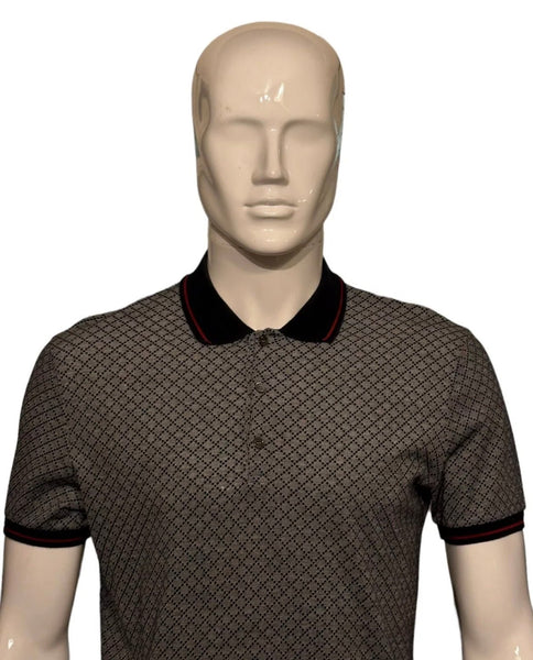 Gucci Men's Grey/Navy Diamanté Polo Shirt With Web - Trimmed Collar - V & G Luxe Boutique