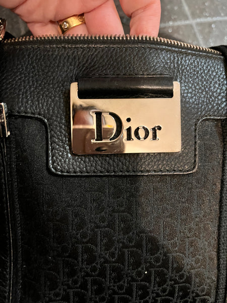 Christian Dior Black Monogram Trotter Logo Boston bag