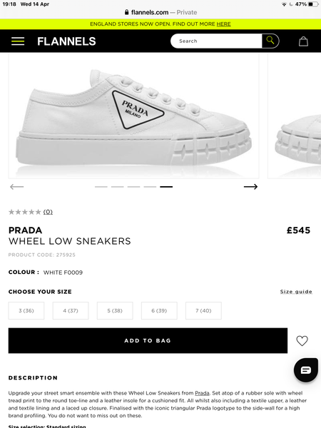 Brand New Women's Prada White Chunky Wheel Sneakers / Pumps, UK Size 5