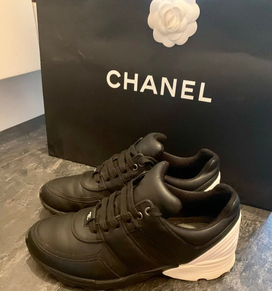Chanel Black and White Leather Sneakers / Trainers, UK Size 5.5