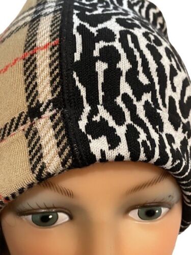 Brand New Burberry Tartan With Leopard Print Wool Beanie Hat Size 8-12 Yrs RRP £150 - V & G Luxe Boutique