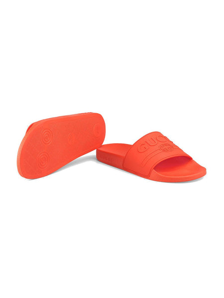 Brand New Women's Gucci Orange Logo Rubber Slides, UK Size 4 - V & G Luxe Boutique