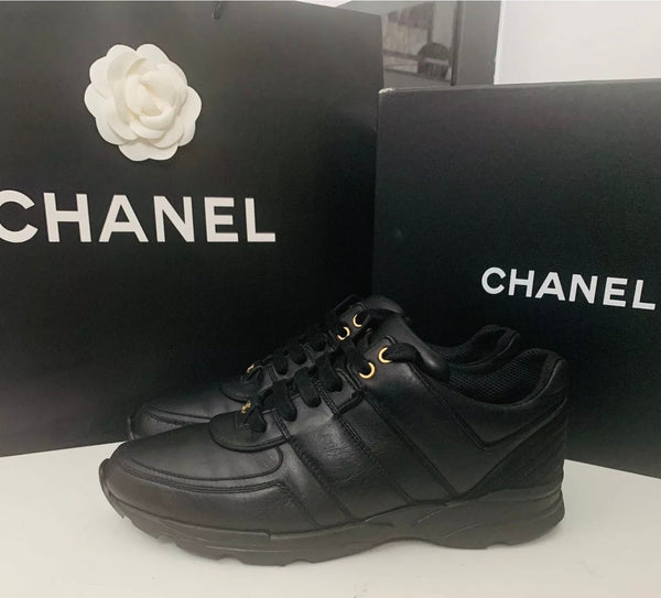 Chanel Triple Black Sneakers, UK Size 6.5 - V & G Luxe Boutique