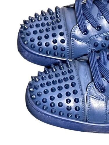 Christian Louboutin Louis Flat Calf Leather Spikes In Blue - V & G Luxe Boutique