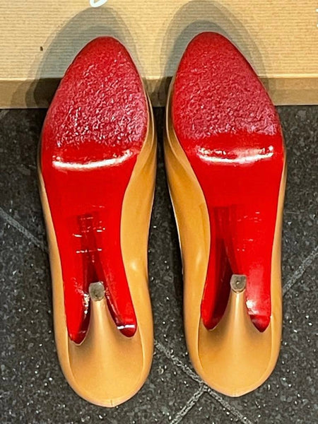 Christian Louboutin New Very Prive 120 Nude Patent Peep Toe Heels, UK Size 5 - V & G Luxe Boutique