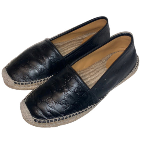 Gucci Black GG Logo Supreme Guccissima Supreme Signature Leather Espadrilles, UK Size 5 - V & G Luxe Boutique